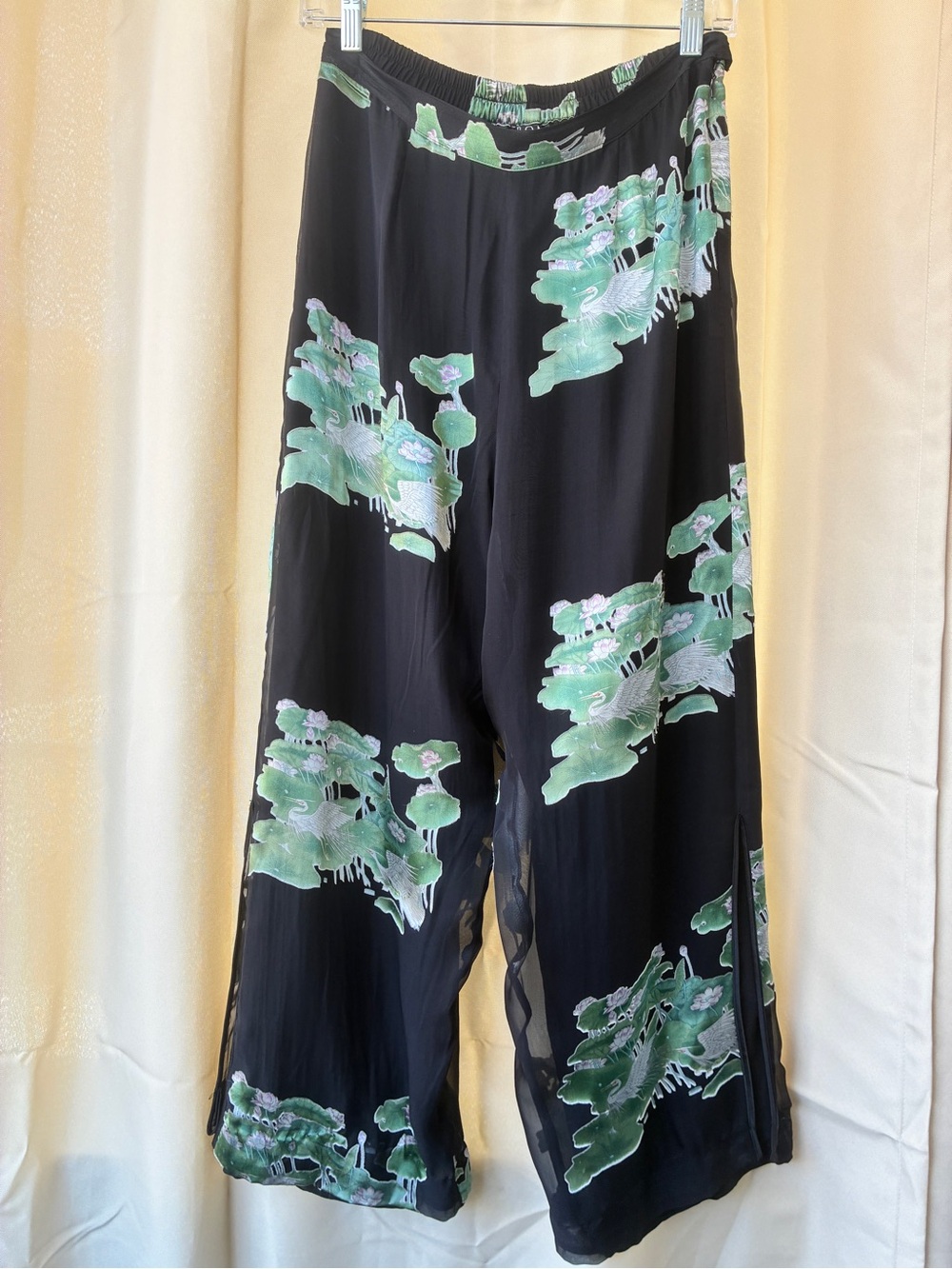 Citron Santa Monica Silk Blend Duster Top & Pants Crane Print Medium - Picture 6 of 16